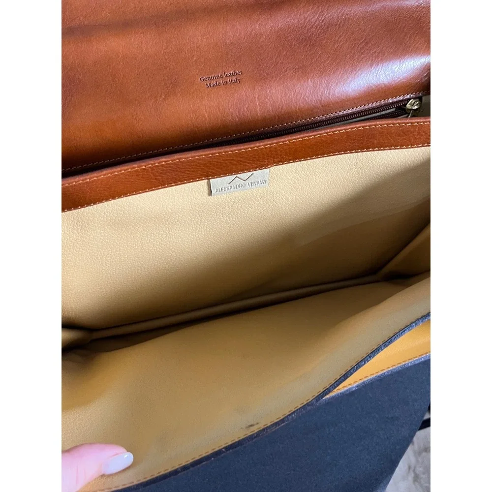 Alessandro Venanzi Mens Brown Leather Briefcase Made in Italy Professional Bag